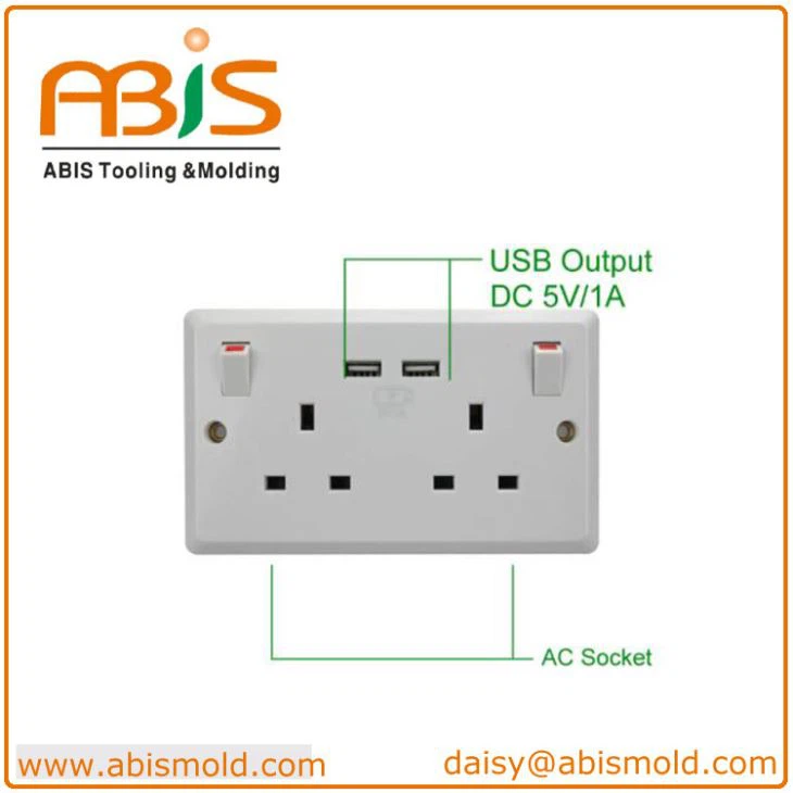 ডাবল গ্যাং ওয়াল ইউএসবি ইলেকট্রিক সুইচ সকেট মাউন্ট